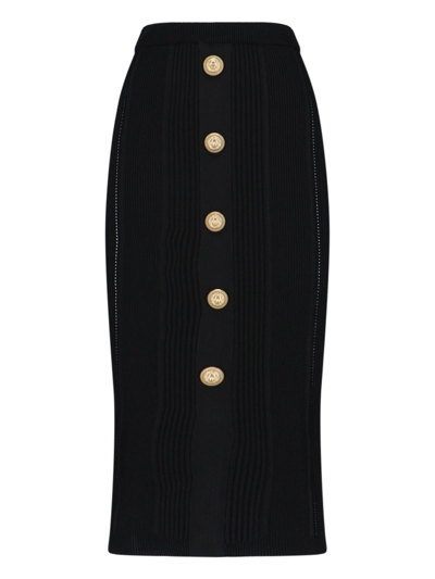 Shop Balmain Midi Skirt In Black  