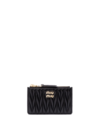 Shop Miu Miu Matelassé Leather Card Holder In Black  