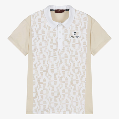 Shop Aigner Teen Boys Beige Cotton Polo Shirt