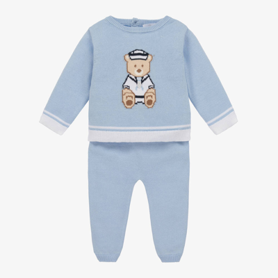 Shop Patachou Baby Boys Blue Cotton-knit Trouser Set