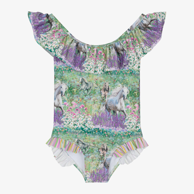 Shop Olga Valentine Girls Green & Purple Swimsuit (upf50+)