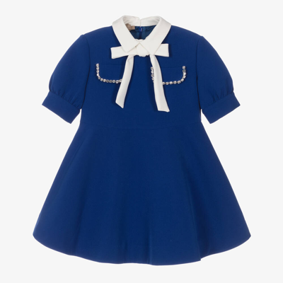 Shop Elie Saab Girls Blue Crêpe Twill Dress
