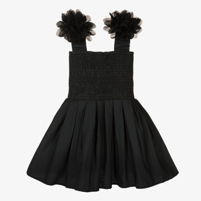 Shop The Tiny Universe Girls Black Cotton Flower Dress
