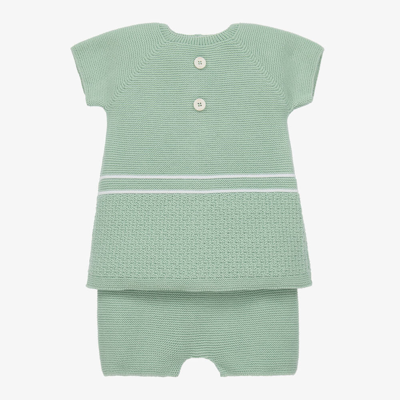 Shop Paz Rodriguez Green Knitted Cotton Baby Shorts Set