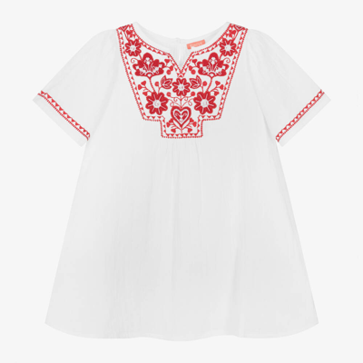 Shop Sunuva Girls White Embroidered Cotton Dress