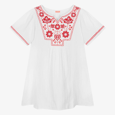Shop Sunuva Teen Girls White Embroidered Cotton Dress