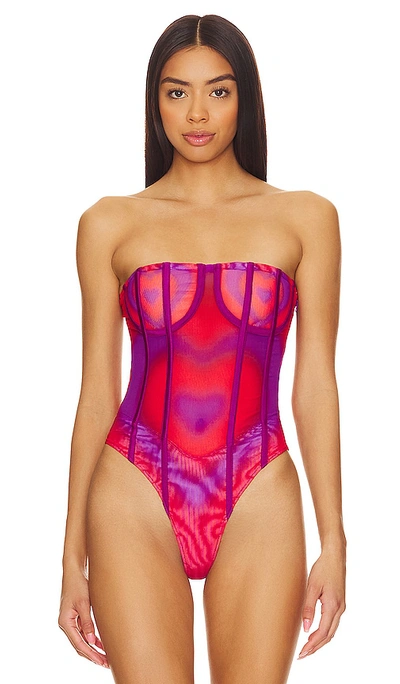 Shop Amor Mia Airbrush Heart Print Bodysuit In Violet & Red