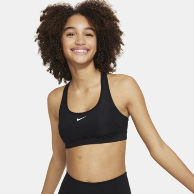 Shop Nike Swoosh Big Kids' (girls') Sports Bra In Black