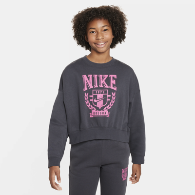 Shop Nike Sportswear Big Kids' (girls') Oversized Fleece Crew-neck Sweatshirt In Grey