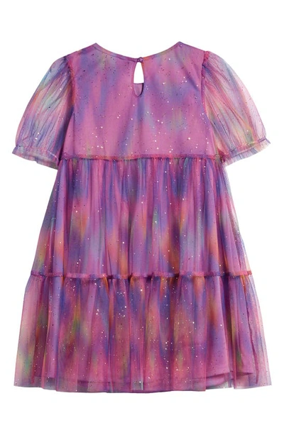 Shop Ava & Yelly Kids' Rainbow Sparkle Tulle Overlay Tiered Party Dress In Orchid Multi