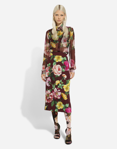 Dolce & Gabbana Camicia In Chiffon Stampa Camelia In Print