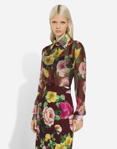 Dolce & Gabbana Camicia In Chiffon Stampa Camelia In Print
