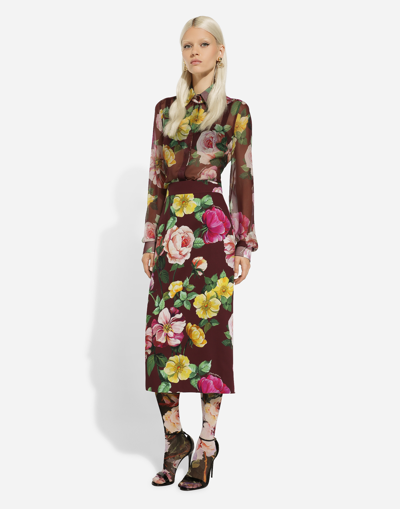 Dolce & Gabbana Camicia In Chiffon Stampa Camelia In Print