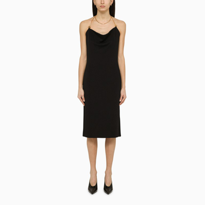 Shop Bottega Veneta Black Midi Dress With Viscose Chain