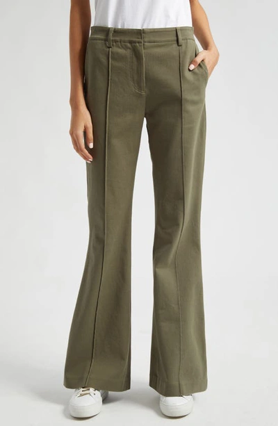 Shop Atm Anthony Thomas Melillo Stretch Cotton Twill Flare Leg Pants In Oil Green