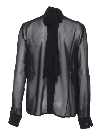 P.a.r.o.s.h Floral-lace Semi-sheered Shirt In Black