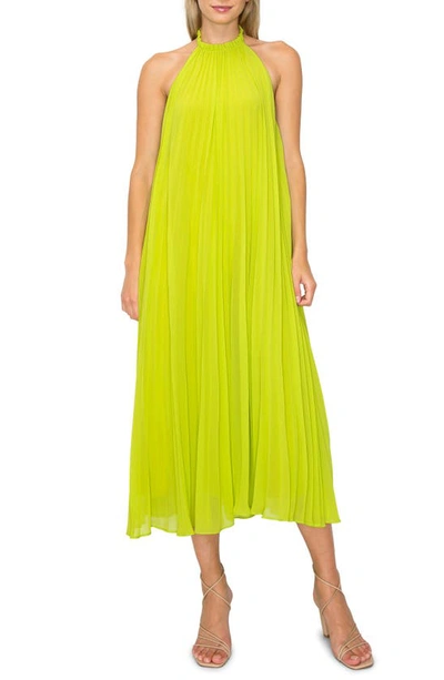 Shop Melloday Pleated Halter Midi Dress In Chartreuse