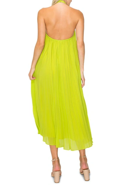 Shop Melloday Pleated Halter Midi Dress In Chartreuse