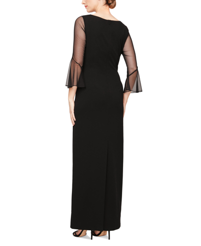 Shop Alex Evenings Women's Beaded Illusion-yoke Bell-sleeve Gown In Black