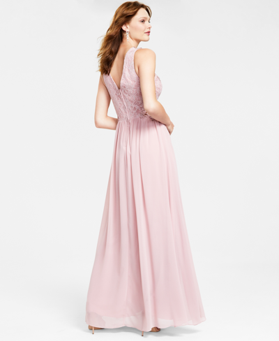 City Studios Juniors' Embellished Illusion Tulip Gown, Created For Macy's In Bright Navy
