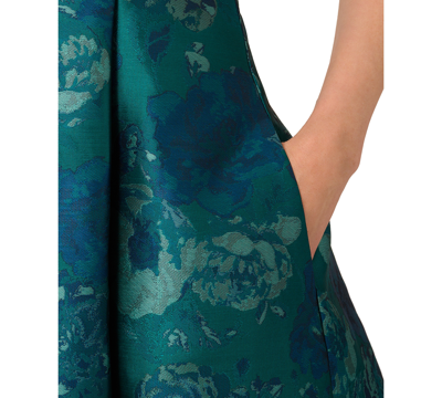 Shop Adrianna Papell Women's Floral Jacquard Sleeveless Fit & Flare Dress In Teal Multi