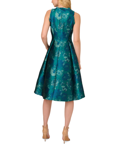 Shop Adrianna Papell Women's Floral Jacquard Sleeveless Fit & Flare Dress In Teal Multi