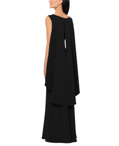 Shop Xscape Women's Asymmetric-neck Sleeveless Cape Gown In Black