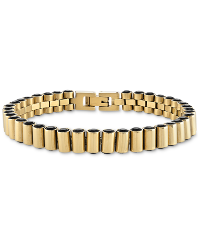 Shop Esquire Men's Jewelry Black Spinel Cylinder Link Bracelet In Gold-tone Ion-plated Sterling Silver, Created For Macy's