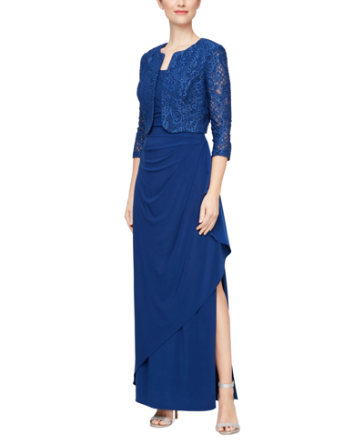 Shop Alex Evenings Petite 2-pc. Lace Bolero & Gown Set In Royal