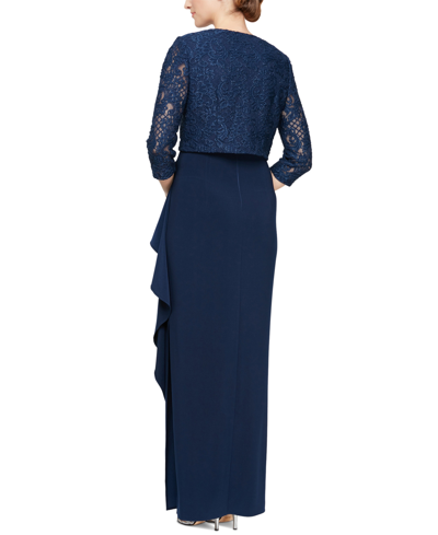 Shop Alex Evenings Petite 2-pc. Lace Bolero & Gown Set In Royal