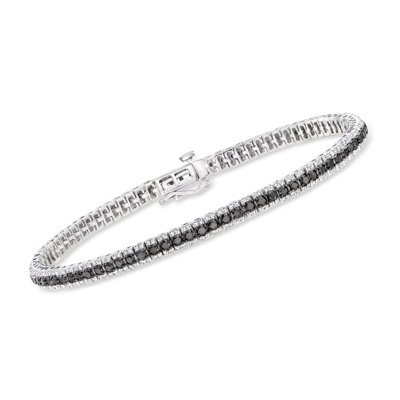 Shop Ross-simons Black And White Diamond Tennis Bracelet In Sterling Silver