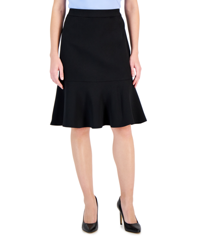 Shop Kasper Women's Side-zip Scuba-crepe Flounce-hem Skirt In Black