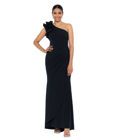 Shop Xscape Women's Ruffled One-shoulder Gown In Black