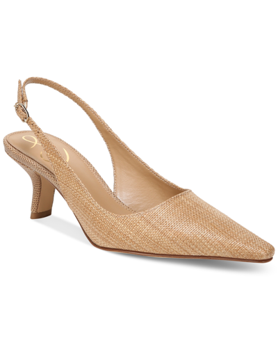 Shop Sam Edelman Women's Bianka Slingback Kitten-heel Pumps In Buff Tan Raffia