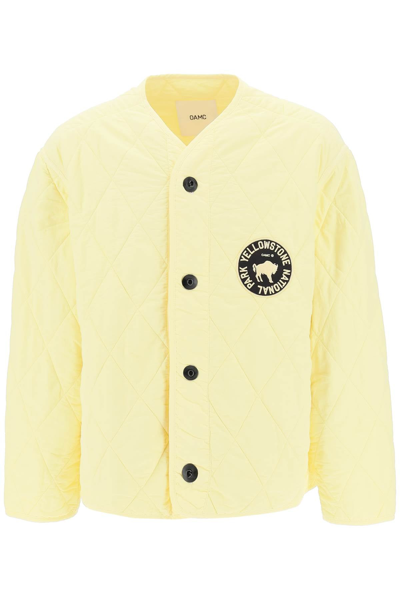 Shop Oamc 'denali' Quilted Jacket With Print And Embroidery At Back In Yellow
