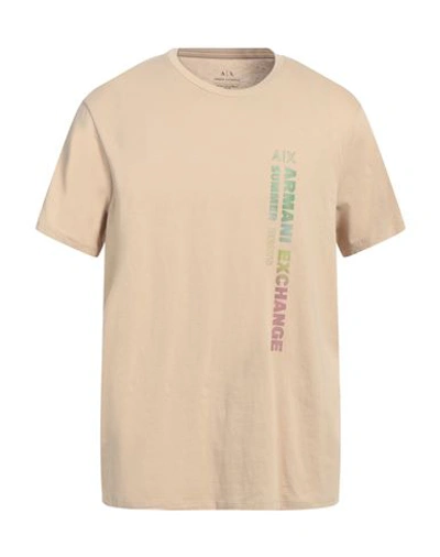 Shop Armani Exchange Man T-shirt Sand Size S Organic Cotton In Beige