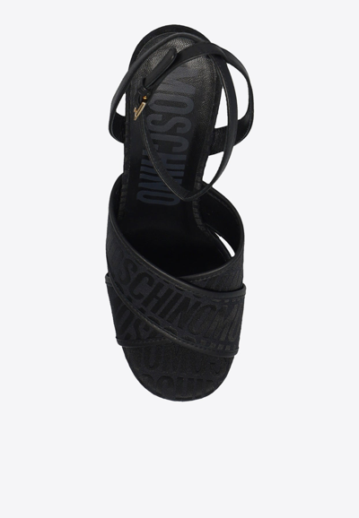 Shop Moschino 140 Logo Jacquard Platform Sandals In Black