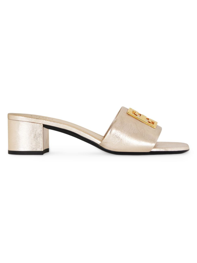 Shop Givenchy Women's 4g Mules In Laminated Leather In Dusty Gold