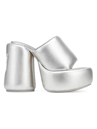 Shop Naked Wolfe Women's Wow Heeled Sandals In Silver Sheep Leather