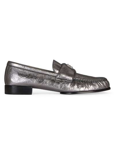 Shop Givenchy Women's 4g Loafers In Laminated Leather In Silvery Grey