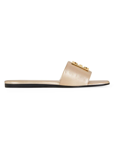 Shop Givenchy Women's 4g Flat Mules In Laminated Leather In Dusty Gold