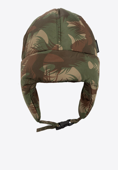 Shop Moschino Camouflage Printed Earflap Hat In Green