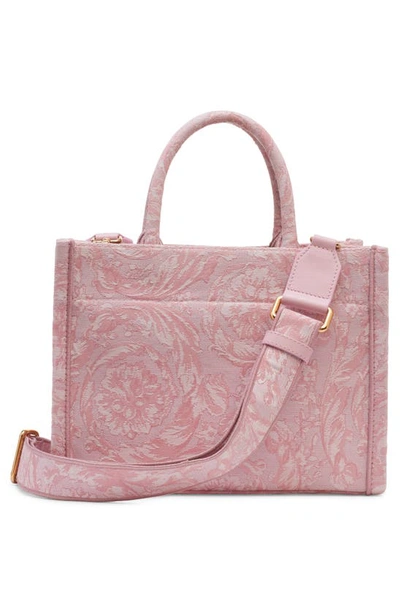 Shop Versace Large Jacquard Canvas Tote In Pink/ Rose/ Gold