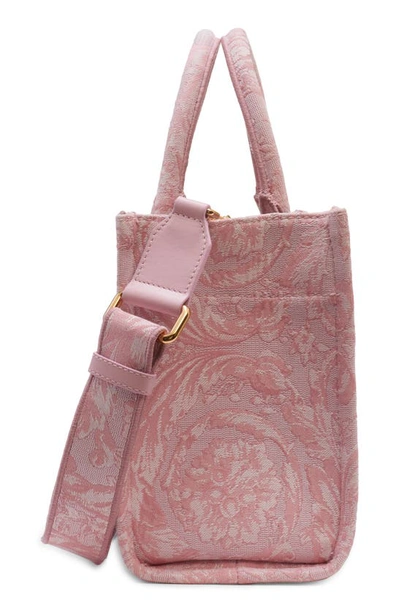 Shop Versace Large Jacquard Canvas Tote In Pink/ Rose/ Gold