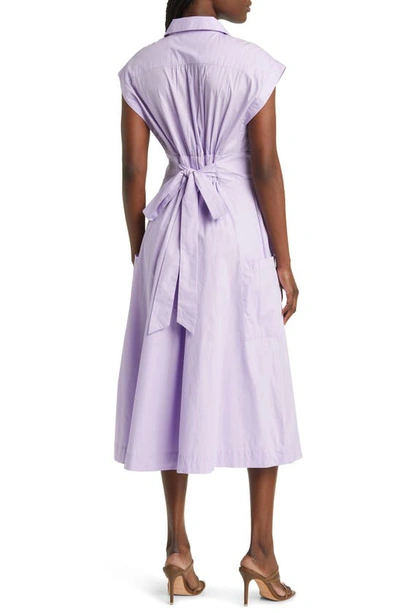 Du Paradis Short Sleeve Cotton Midi Shirtdress In Lilac