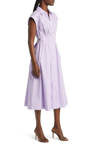 Du Paradis Short Sleeve Cotton Midi Shirtdress In Lilac