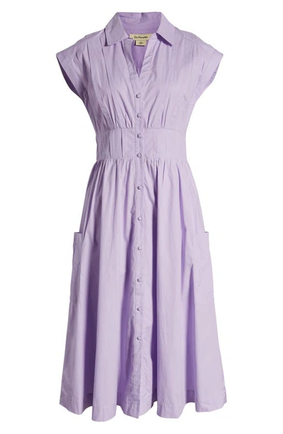 Du Paradis Short Sleeve Cotton Midi Shirtdress In Lilac