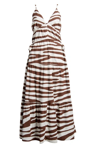 Shop Du Paradis Stripe Tiered Cotton Maxi Dress In Serengeti Brown
