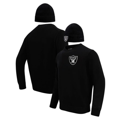 Shop Pro Standard Black Las Vegas Raiders Crewneck Pullover Sweater & Cuffed Knit Hat Box Gift Set