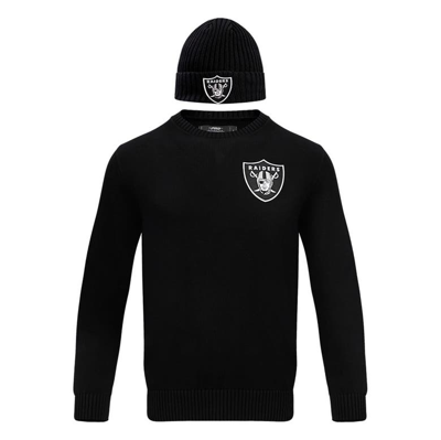 Shop Pro Standard Black Las Vegas Raiders Crewneck Pullover Sweater & Cuffed Knit Hat Box Gift Set